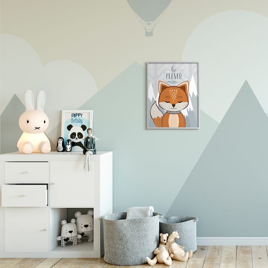 Stupell Industries Be Clever Cute Fox Mountain Giclée Textured Farmhouse Grey Framed Wall Art